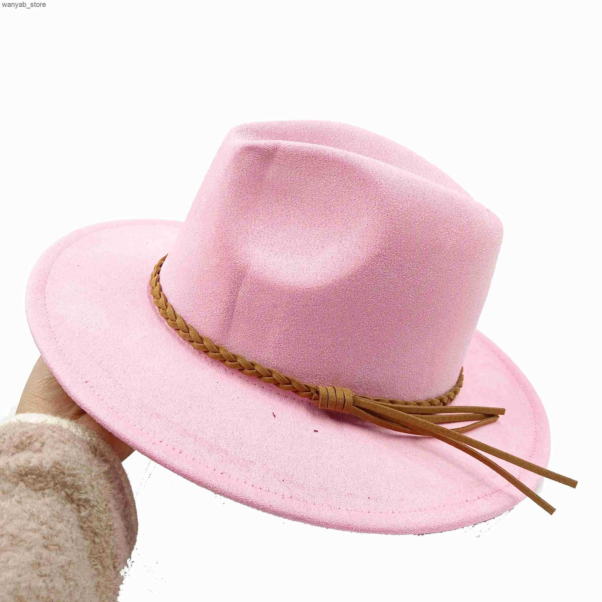 Cloches Suede 2023 New Fedora Mens and Womens Hats Autumn Panama Jazz Hats British Style Elegant Retro Fedora Wide Brown Hats L240910