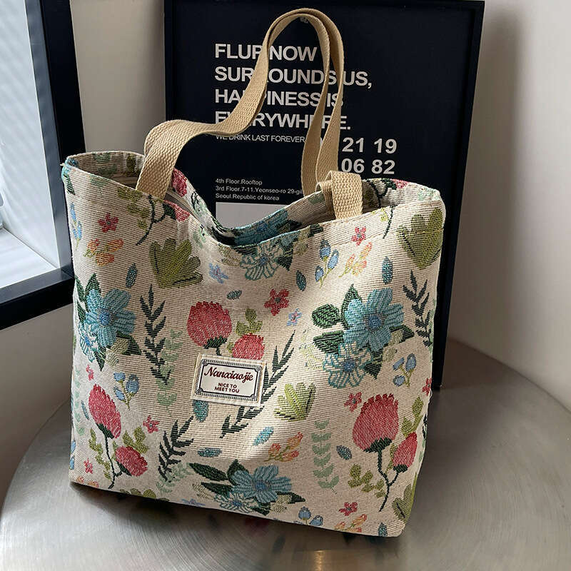 Large Capacity Chinese Style Canvas New Commuter Tote Bag For Women, Ins College Student Class Shoulder Bag, Fashionable Quality, Classic