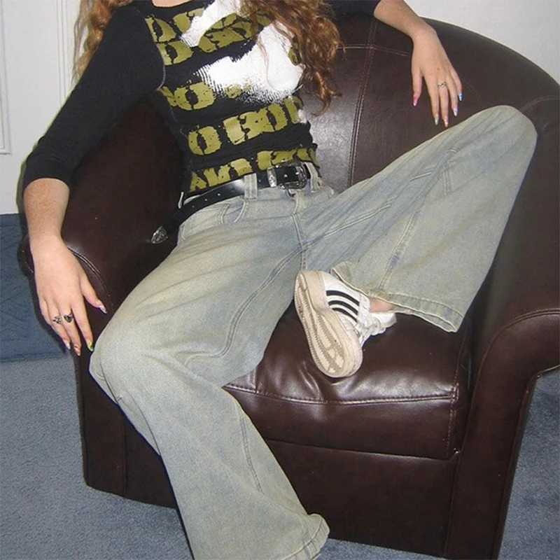 Women's Jeans Vintage Grunge Aesthetic 00s Retro Luggage Trouser Y2K Boyfriend Loose Fit Jeans Womens Low Waist Wide Leg Jeans H241130