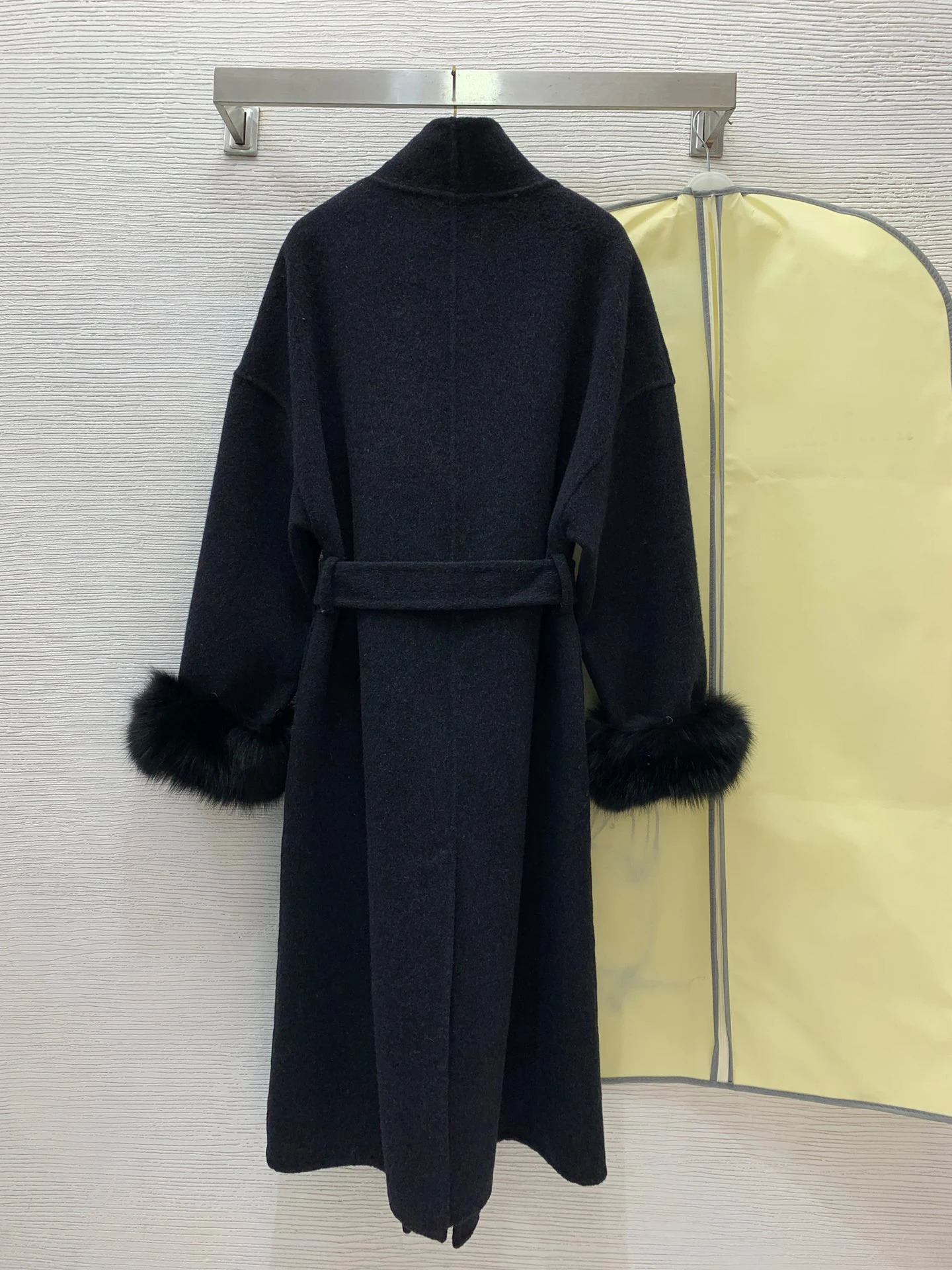 womens woolen coat doublesided fur collar decoration large lapelmedium long 241129