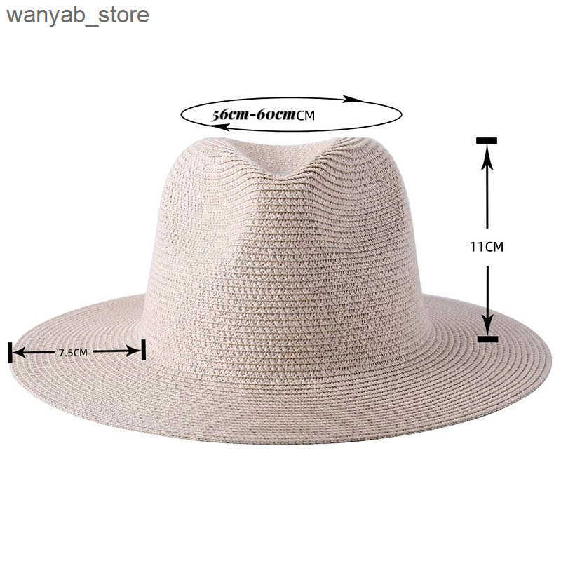 Wide Brim Hats Bucket Hats Large Size 56-58 59-60cm New Natural Panama Straw Hat Summer Men Women Wide Brim Beach UV Protection Fedora Sun Hat Wholesa