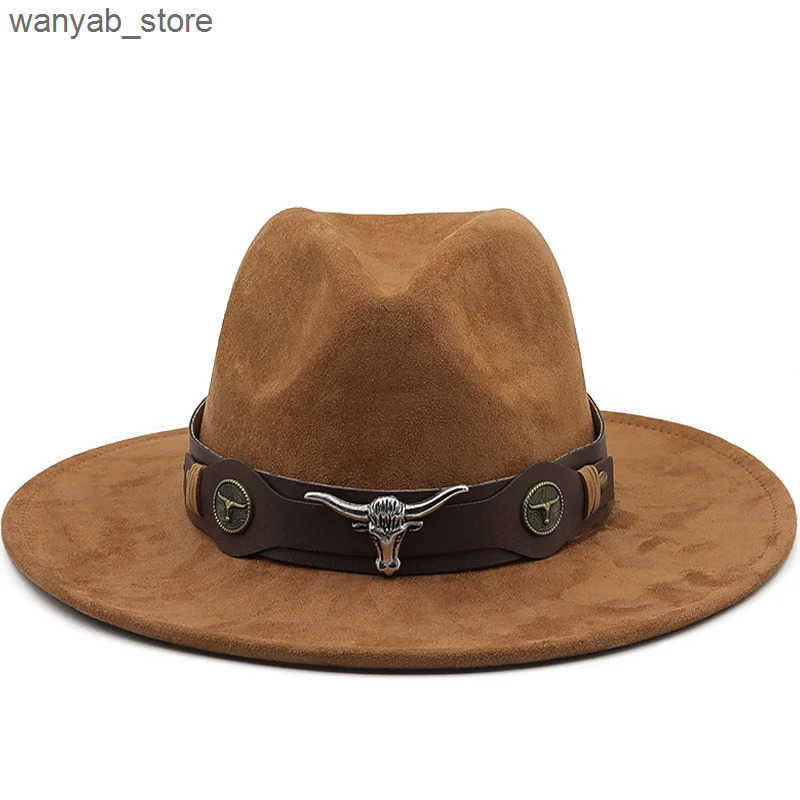 Wide Brim Hats Bucket Hats Simple Womens Mens Suede Hollow Western Cowboy Hat With Fashion Belt Gentleman Lady Jazz Cowgirl Toca Sombrero Cap L240910
