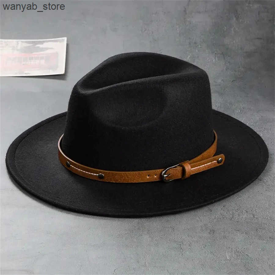 Wide Brim Hats Bucket Hats A Mens Western Cowboy Hat Retro Felt Top Hat Leather Buckle Accessories Jazz Hat Multi-Colored For Women To Wear L240910