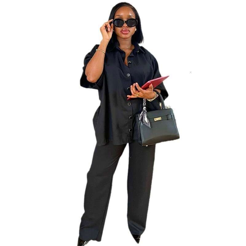 Fashion Spring/Summer New Casual Shirt Wide Leg Pants Two Piece Set European, American, African Style Women's Clothing