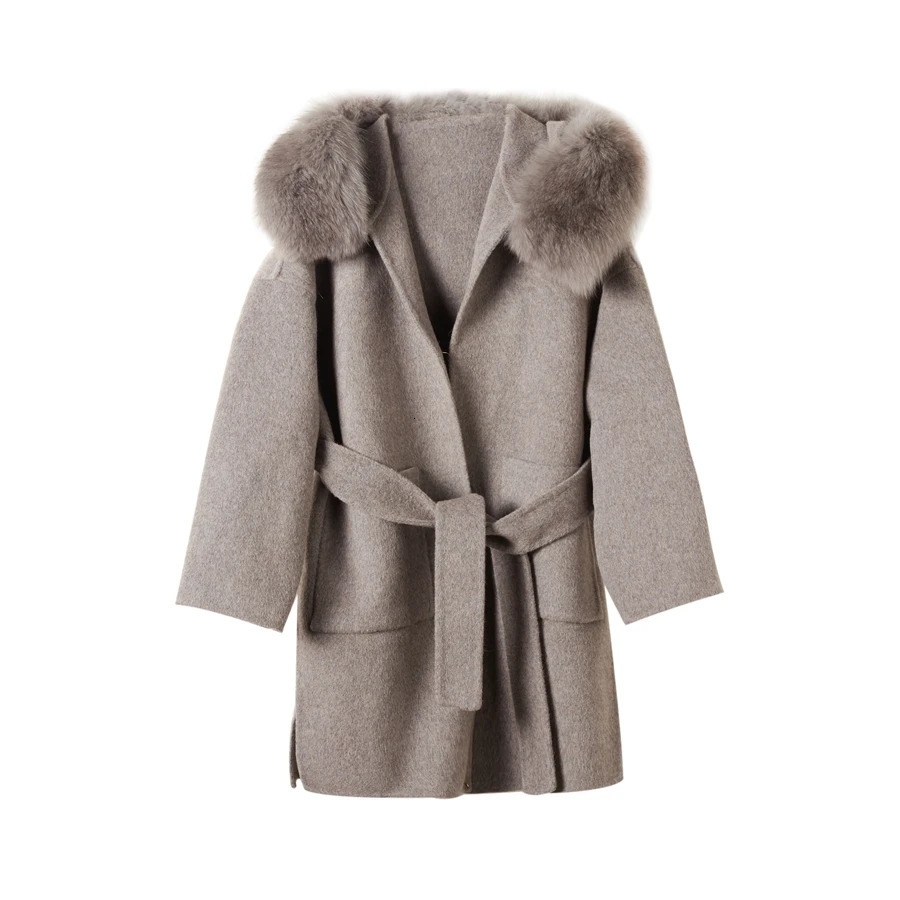 2023 Arrival High Quality Cashmere Women Jacket Real Fur Collar Fashion Model Wool Coat 241121