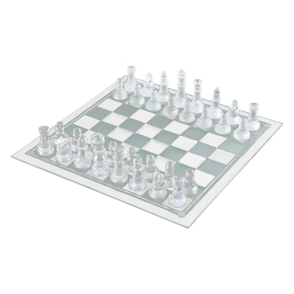 Crystal Chess Set Includes Frosted / Polished Glass Chess Board And 32 Chess Pieces Adult Crystal Chess Set 240415