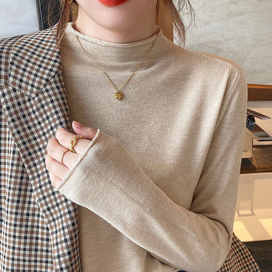 New Inner Bottom Women's Winter Knitted Top Cashmere Semi Designer High Collar Sweater Warm Hoodie