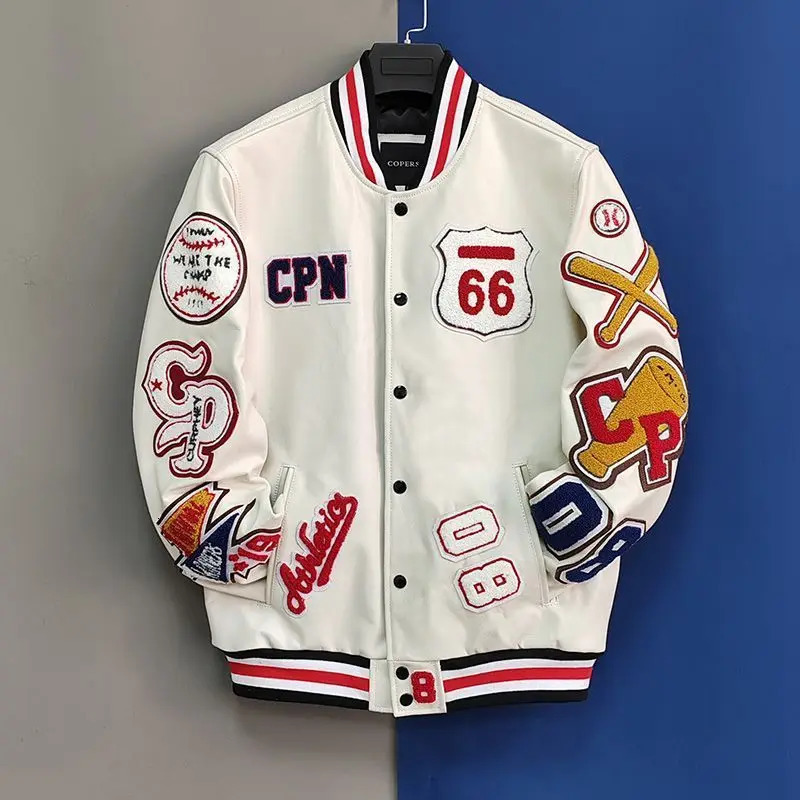 Street Letter Flocking Embroidered Jacket And Coat Men Y2K Harajuku Hip Hop Spliced Motorcycle Baseball Uniform 240415
