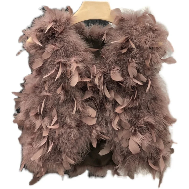 Vest For Women New V-Neck Autumn Sweet Short High Waist Real Ostrich Feather Fur Birthday Party Wear Lady Princess Vests
