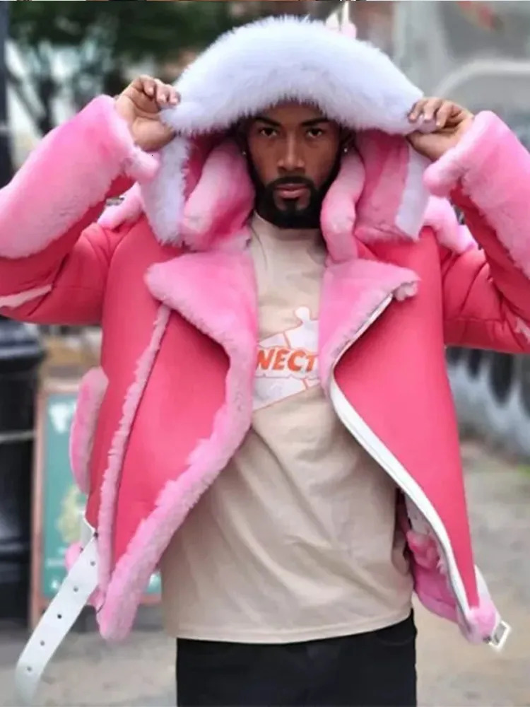 Leather Fleece Thicken Fur Coat Fashion Male Pu Zipper Short Jacket 2024 Winter Men Warm Pilot 241120