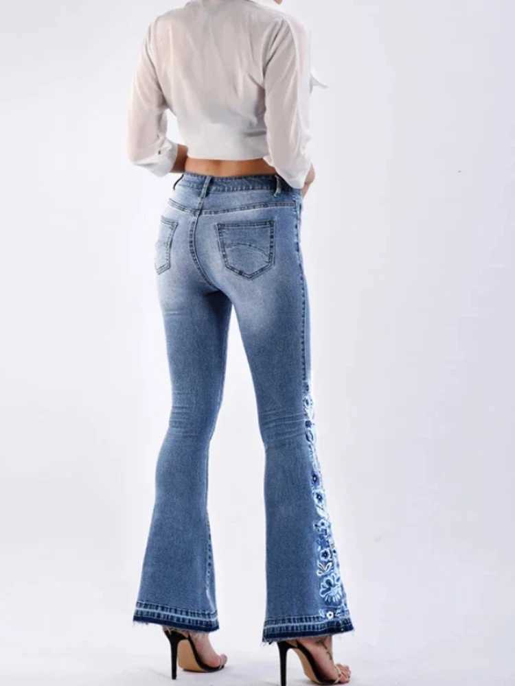 Women's Jeans European and American womens clothing denim flash pants embroidered denim spring autumn wide leg jeans womens pants H241130
