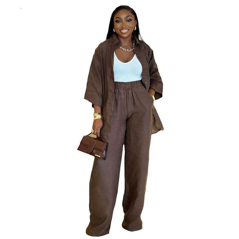 European And American Shirt Set, Summer New Casual Seven Quarter Sleeved Top, Pants, Women's Two-Piece Set