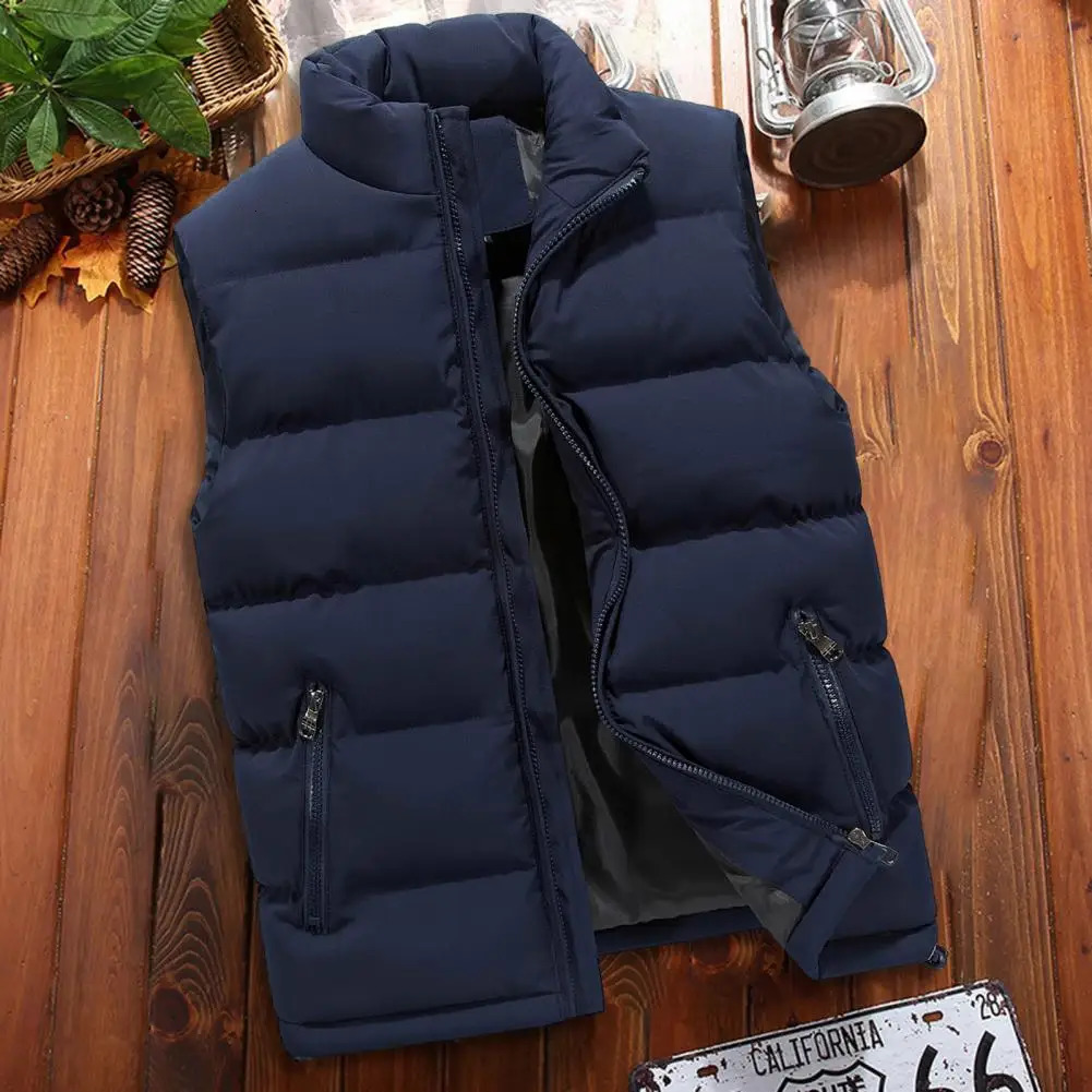 Men Puffer Vest Classic n Waterresistant Mens with Stand Collar Zipper Placket for Outdoor 241129