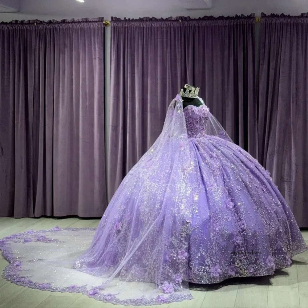 2024 Mexico Lavender Off The Shoulder Quinceanera Dress For Girl Beaded Applique 3Dflowers Birthday Party Gowns Prom Dresses Sweet 16 0431