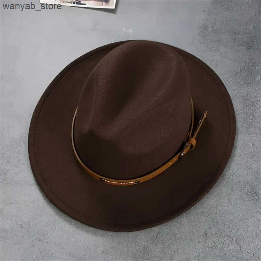 Wide Brim Hats Bucket Hats A Mens Western Cowboy Hat Retro Felt Top Hat Leather Buckle Accessories Jazz Hat Multi-Colored For Women To Wear L240910