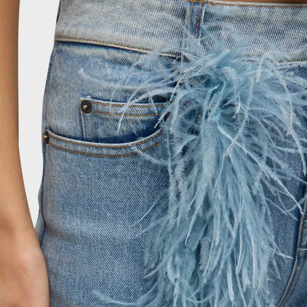 Women's Jeans TWOTWINSTYLE Solid Splicing Feather Jeans Suitable for Women High Waist Splicing Work Button Fashion Design Demin Pants Womens Fash