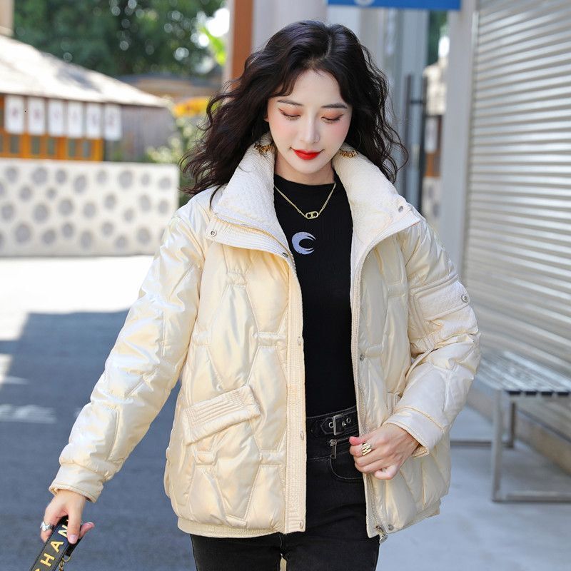 New white duck down short winter version, Korean loose and fashionable women's stand up collar versatile jacket, trendy designer cotton jacket