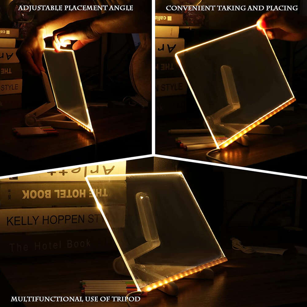 LED Acrylic Message USB Luminous Drawing Board Memo with Bracket Can Be Wiped Bedroom Night Light Children's Gift