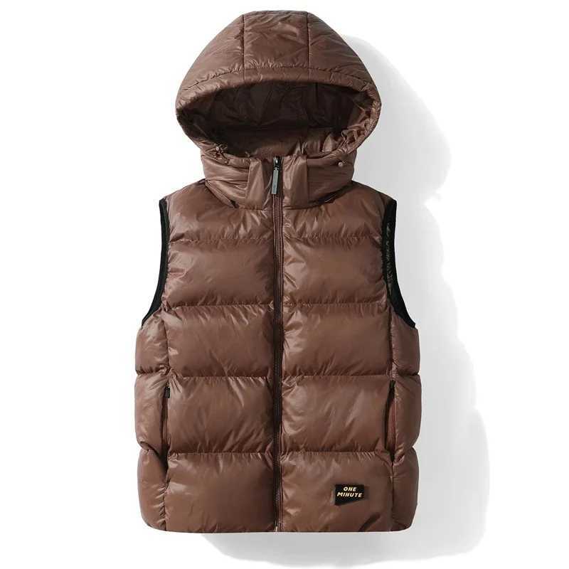 Men's Down Parkas Brand Men Vest Coat Hooded Windproof 2024 New Autumn Winter Sleeveless Jackets For Men Casual Warm Cotton-Padded Waistcoat Blac