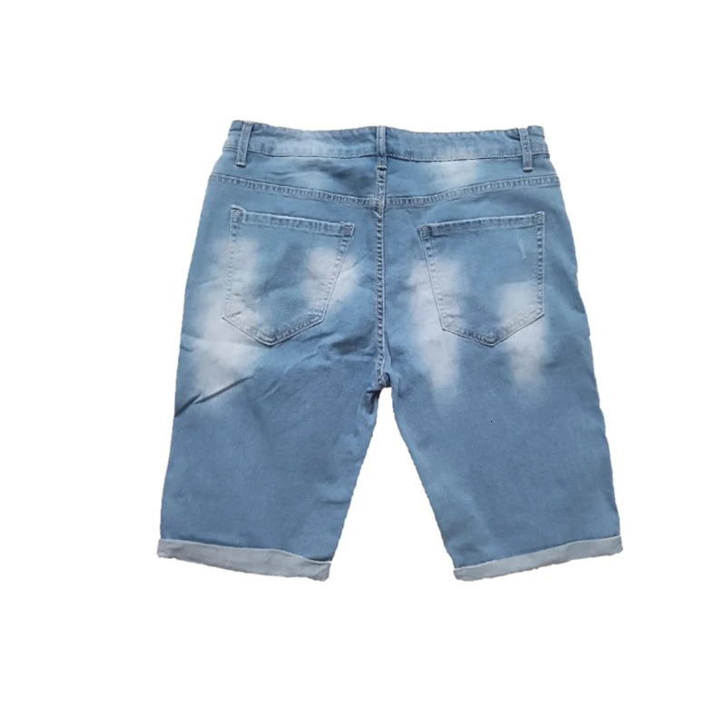 Stretch Denim Shorts Mens Summer Thin Loose Korean Style Trendy Jodhpurs Ripped Casual Pants 240415