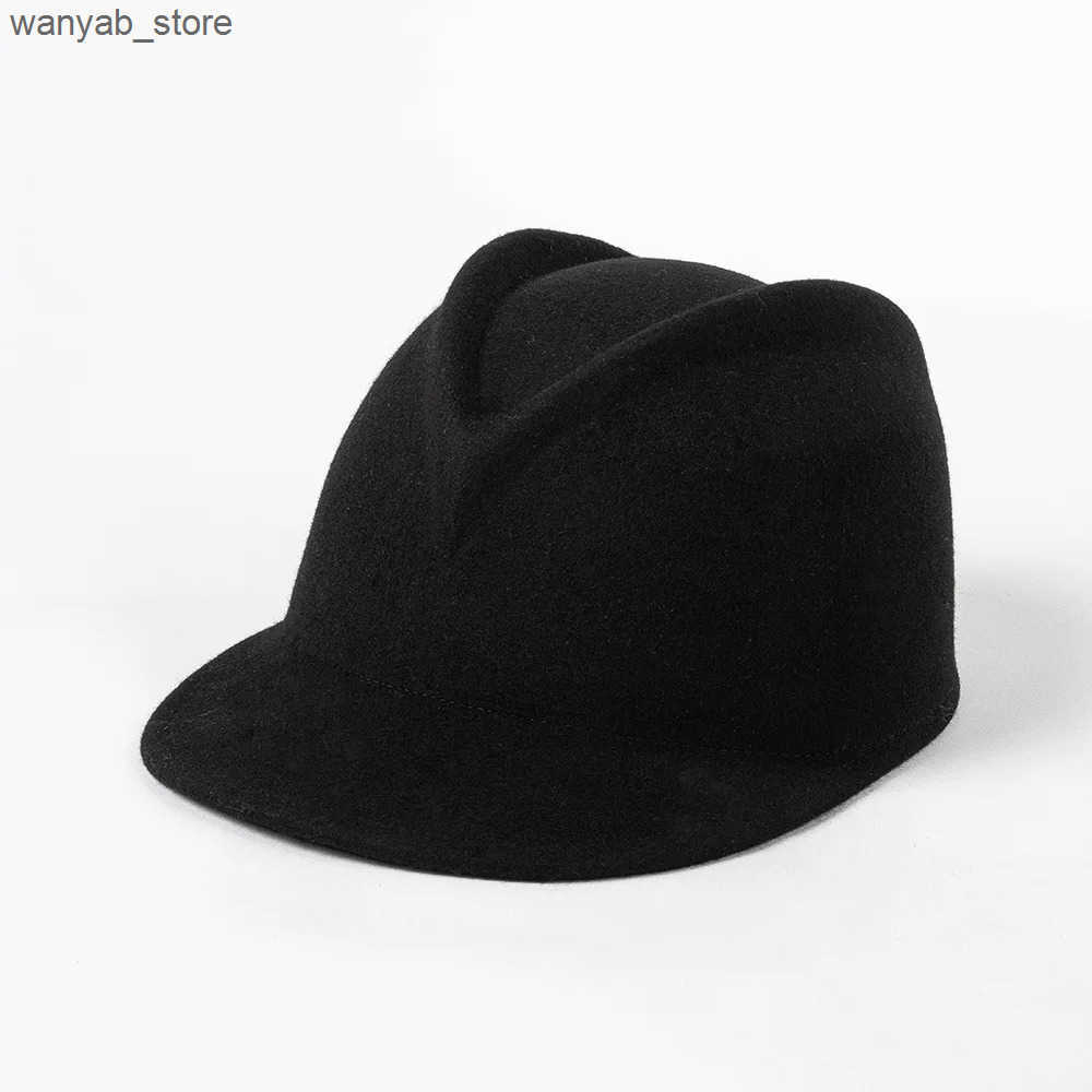 Wide Brim Hats Bucket Hats % Wool Riding Cap Autumn Winter Fashion Casual Woolen Equestrian Fedora Hat Womens Outdoor Shopping Warm Peaked Cap L240910