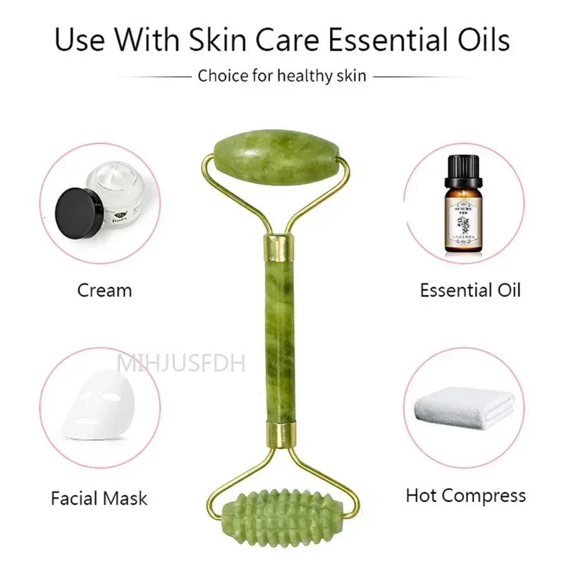 Natural Jade Roller Massager for Face Body Back Foot Massage Liftting Antiwrinkle Doubleend Gua Sha Stone 241118