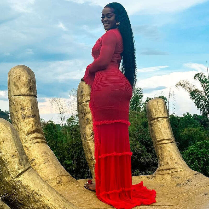 African Women's Fashion European And American New Hollowed Out Slim Fit Fish Tail Or Mop Dress For Women B1