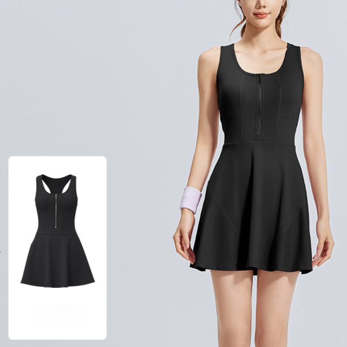 Zipper One-piece Dress, Anti Glare Base, Outdoor Running And Fitness Sports Dress