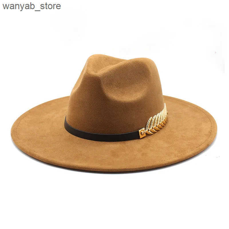 Wide Brim Hats Bucket Hats Suede Top Hat 9.5cm Wide Brim Fedora Hat Men Women Autumn Winter Felt Jazz Hats Classic Church Fedoras Chapeau Sombrero Muj