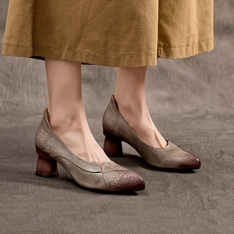 Retro Nostalgic Style Cowhide Womens Shoes All Genuine Leather Pumps Mary Jane 241126