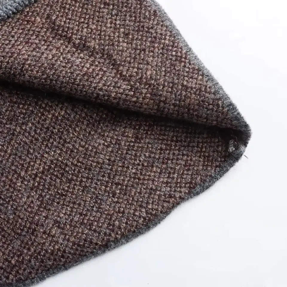 TRAF Elegant Jacquard Knitted Overcoat For Women Lapel Long Sleeves Pockets Cardigan Coat Female Street Shawl 2756105 241121