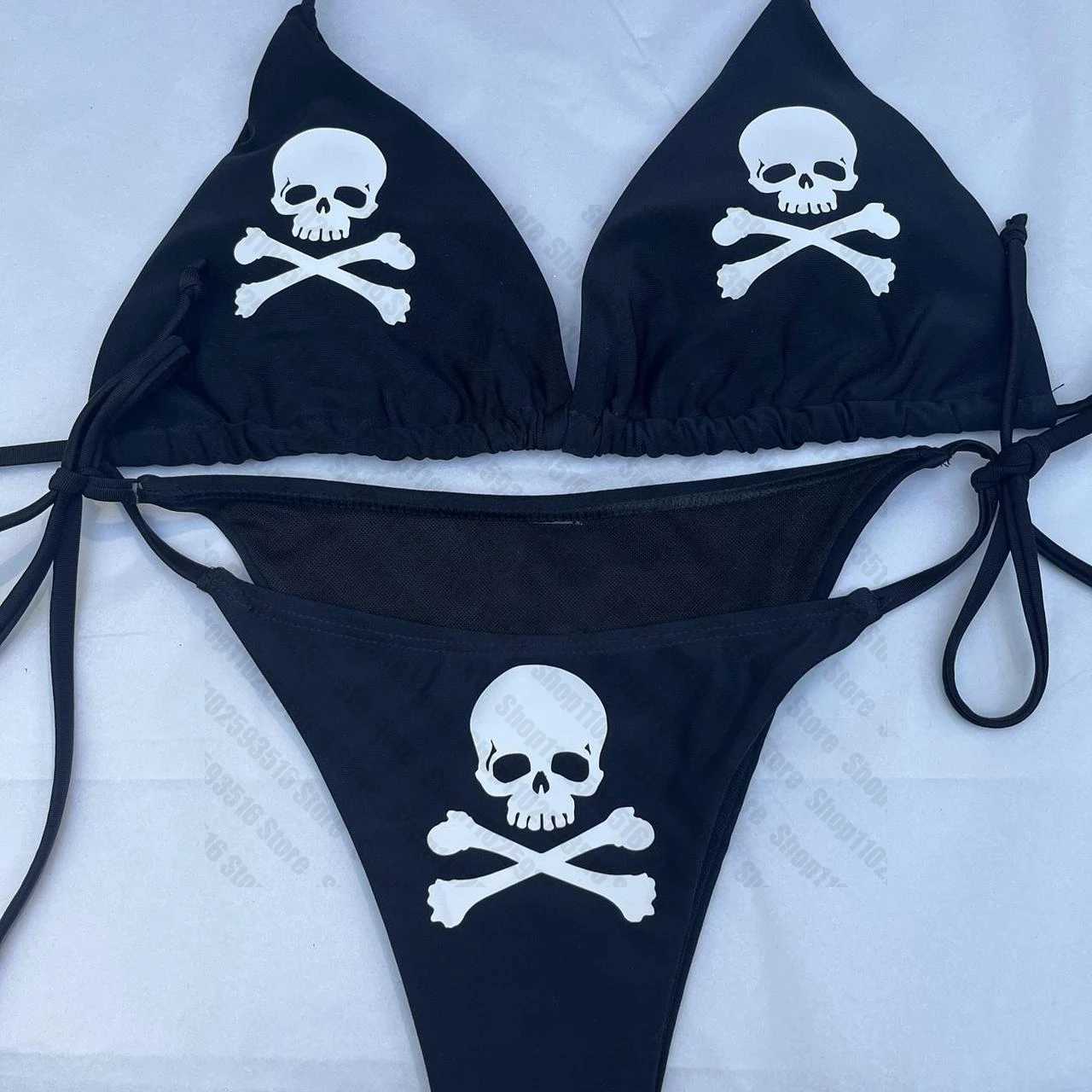 Women's Swimwear Summer swimsuit womens sexy bikini set Y2K emo apron bra two-piece swimsuit beach wear swimsuit womens gothic swimsuit H241130