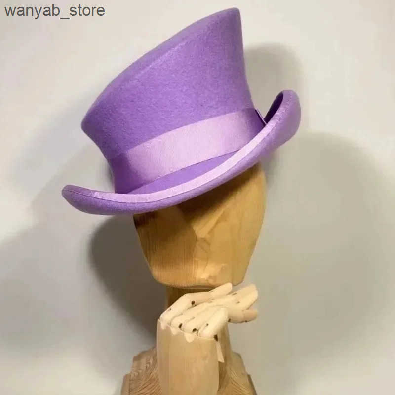 Wide Brim Hats Bucket Asymmetric Top Wool Hat Fashiona Formal Ribbon Steam Punk Men Lumber Costume Cap Women Party Decoration L240910