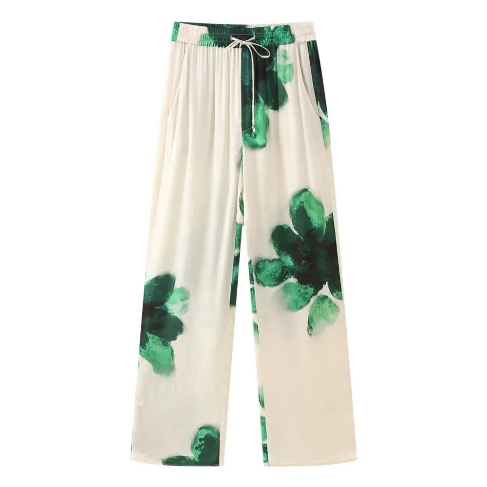Zach Ailsa Spring Product Womens Casual Print Flip Collar Sagging Loose Shirt Fashion Elastic Waist Pants Set 240423