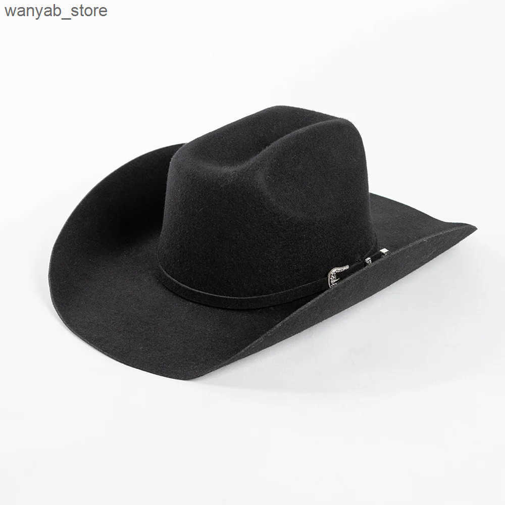 Wide Brim Hats Bucket Hats % Wool Concave Shape Top Hat Fashion Belt Buckle Decorative Woolen Curling Wide Brim Fedora Hat Unisex Western Cowboy Hat L