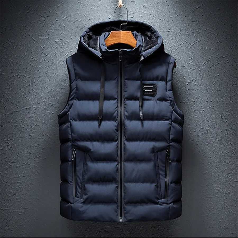 Men's Down Parkas 2024 Winter Mens Vest Sleeveless Hooded Jacket Casual Warm Coat Male Cotton Padded Men Waistcoat Clothing Oversize 6XL z241129