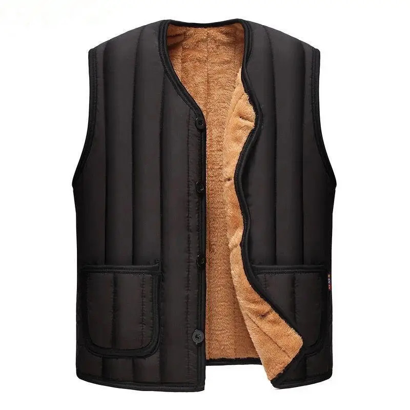 2023 Mens Black Fleece Vest Winter Sleeveless Outerwear Warm Liner Vests Plus Size 2Xl 3Xl 4Xl Soft 241129