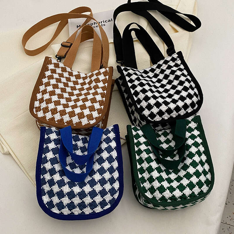 Japanese Dia Grid Canvas Crossbody Bag Women, New Korean Version Ins, Versatile Single Shoulder Handbag For Students Going Out, Fashionable Quality Cl