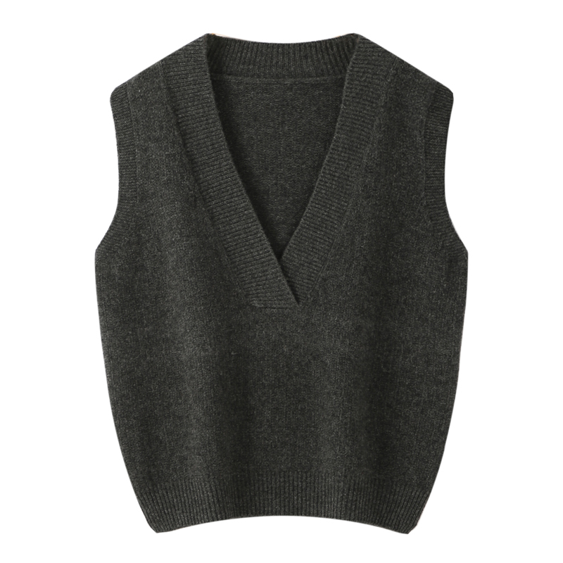 Women's V-Neck Waistcoat Autumn Winter Office Lady Simple Style Cashmere Sweater 100% Merino Wool Knit Sleeveless Pullover