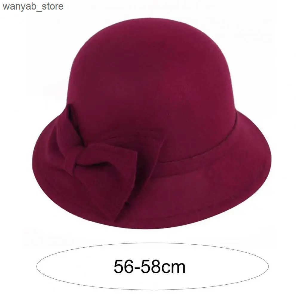 Wide Brim Hats Bucket Hats Women Woolen Hat Solid Color Wide Brim Round Dome Fedora Cap Autumn Winter Elegant Bowknot Decor Felt Hat For Daily Wear L2