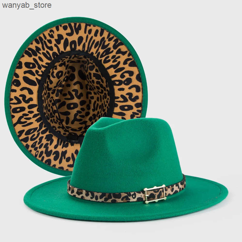 Wide Brim Hats Bucket Hats Yellow fedora inner leopard print spring new hat Panama felt hat for men and women jazz hat fedora hat L240910