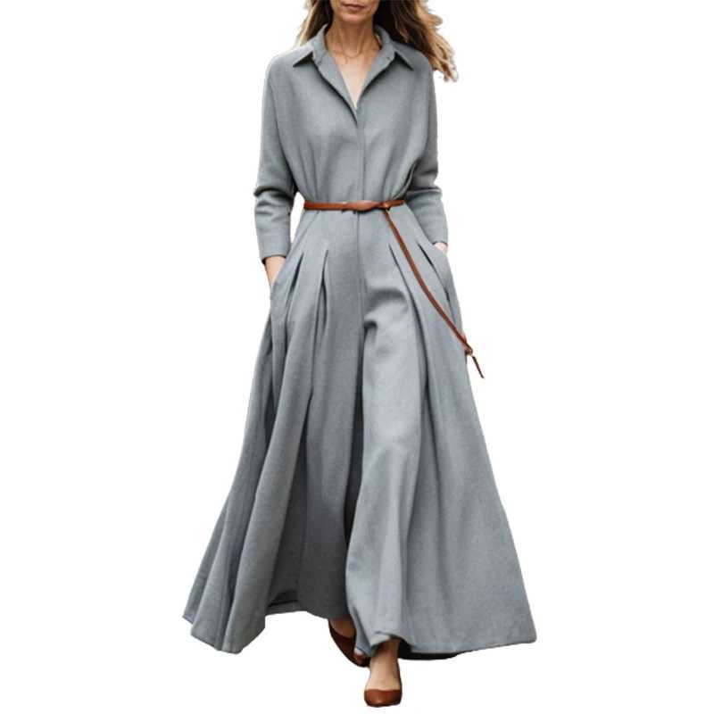 Women's Pants Capris Lemongor British Style Long Slves Pleated Lapel Wide Leg Jumpsuits 2023 New Women Spring Autumn Casual Going Out Jump Suits 