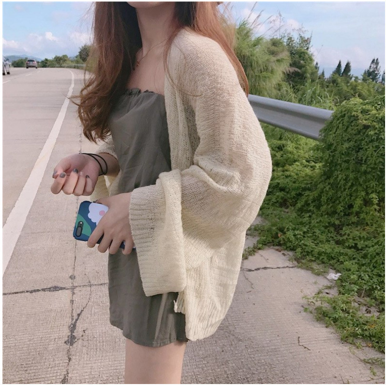 New women's thin knitted cardigan, new sunscreen clothing, long sleeved loose lazy style designer jacket