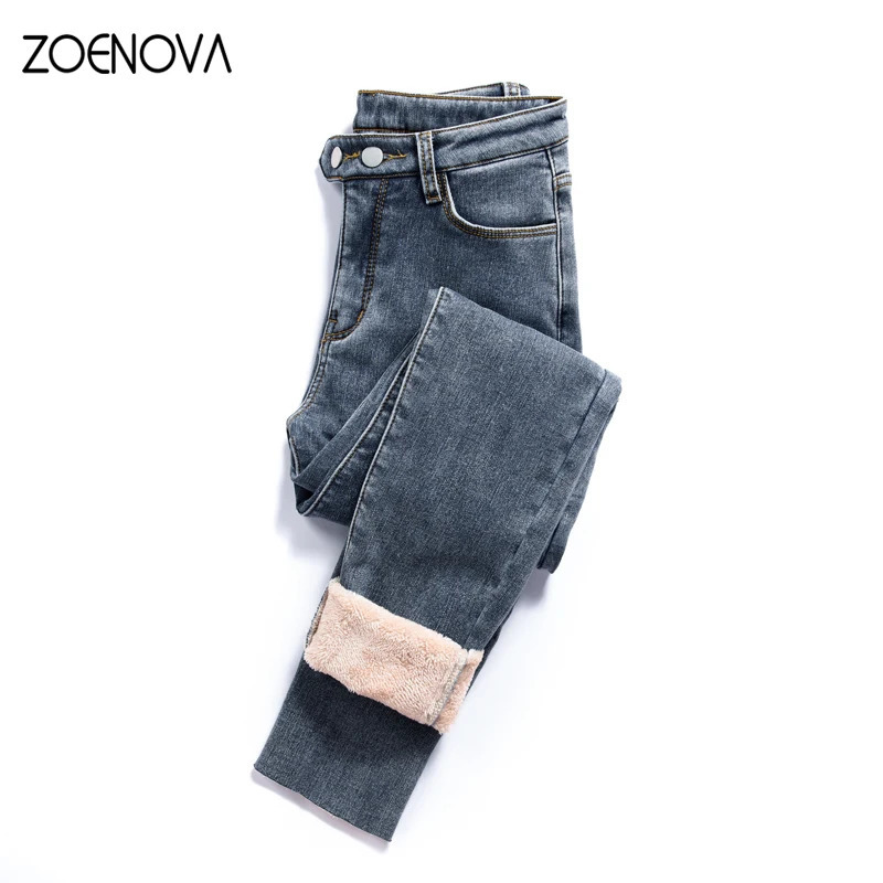 ZOENOVA Winter Warm Velvet Jeans for Women Elastic Casual Women Trouser Women Pantalon Jeans Y2K Jeans Soft Legs 241122