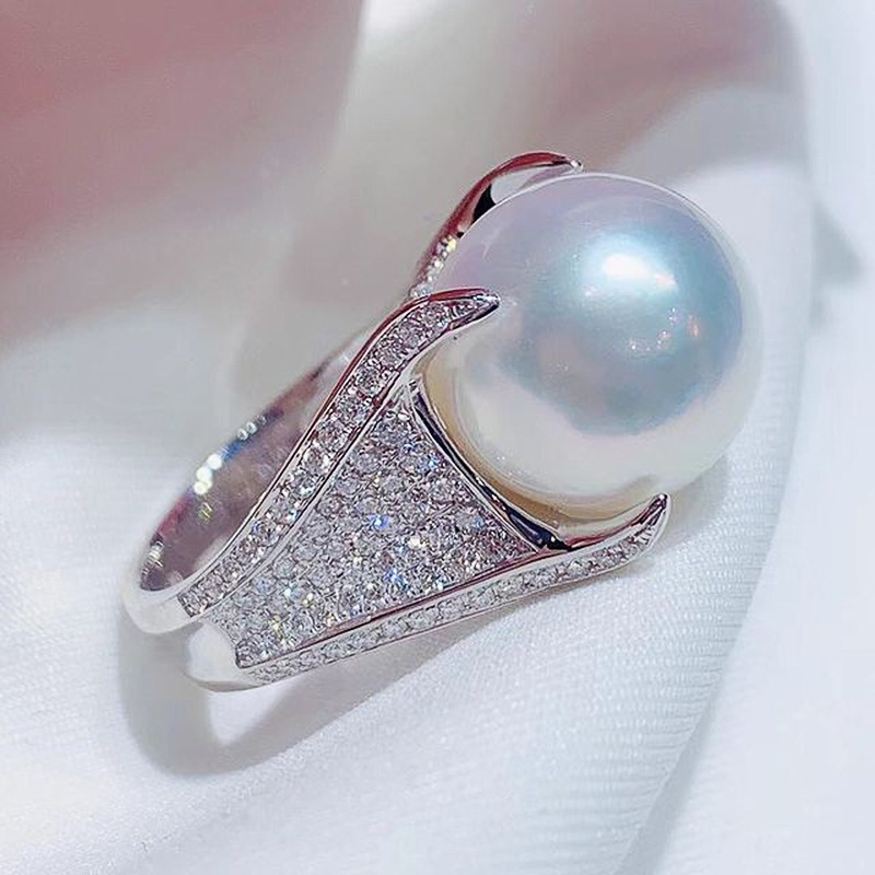 Designer Baroque Style Wedding Rings Luxury Jewelry 925 Sterling Silver Fill Pearl Pave White Sapphire CZ Diamond Sparkling Eternity Women Engagement 