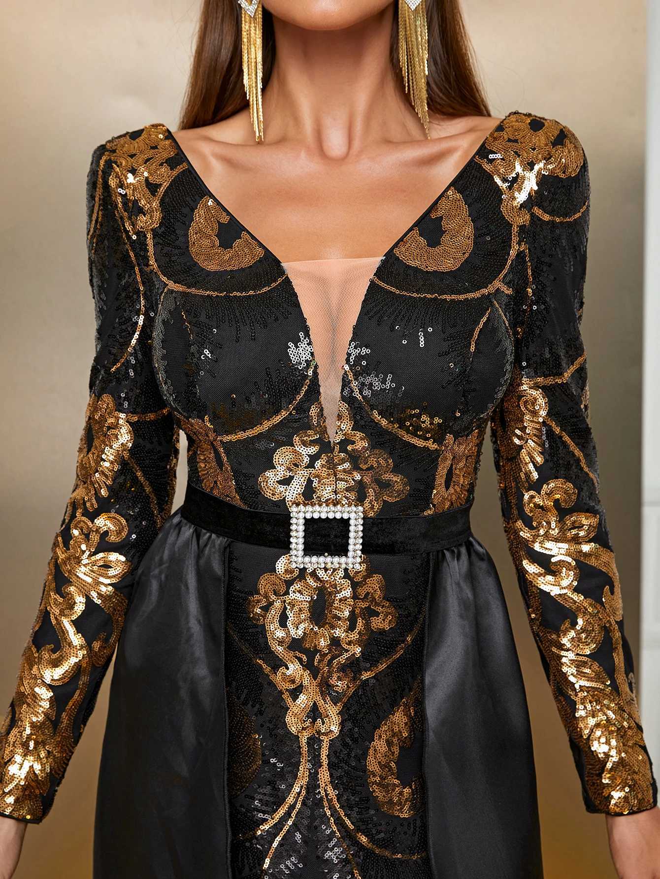 Runway Dresses YISIKADO Giffniseti Womens Lantern Slve Floral Sequin Waist Cape Gorgeous Elegant Party Dress 2024 Y240426