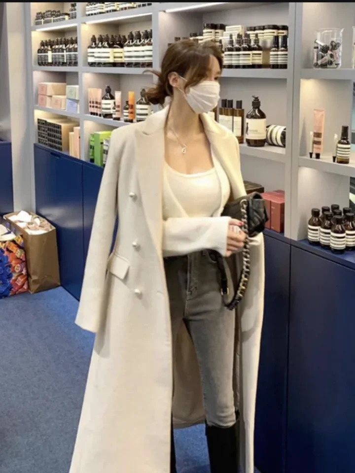 HighEnd Suit Collar Woolen Jacket Womens Overcoat Autumn Winter Fashion Loose MidLength Thicke Windbreakers Coat 241129