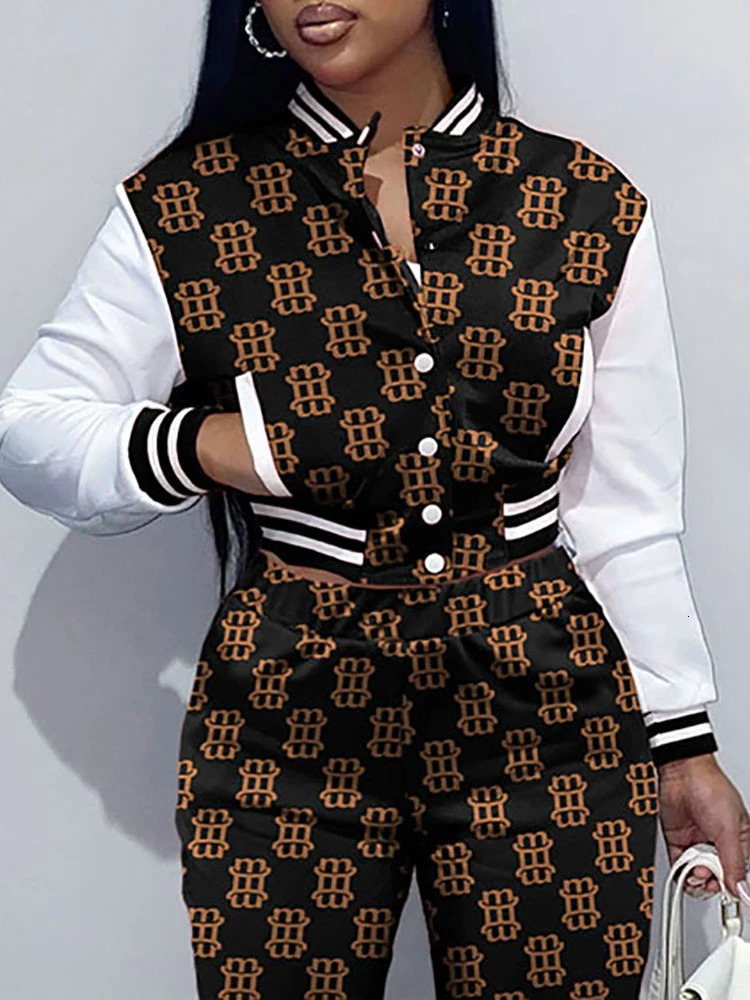 Fashion Women Set Baseball Suit Winter Spring Printing Casual Tracksuit Women 2 Pieces Set Sports Sweatshirts Sweatpants Outfits 240420