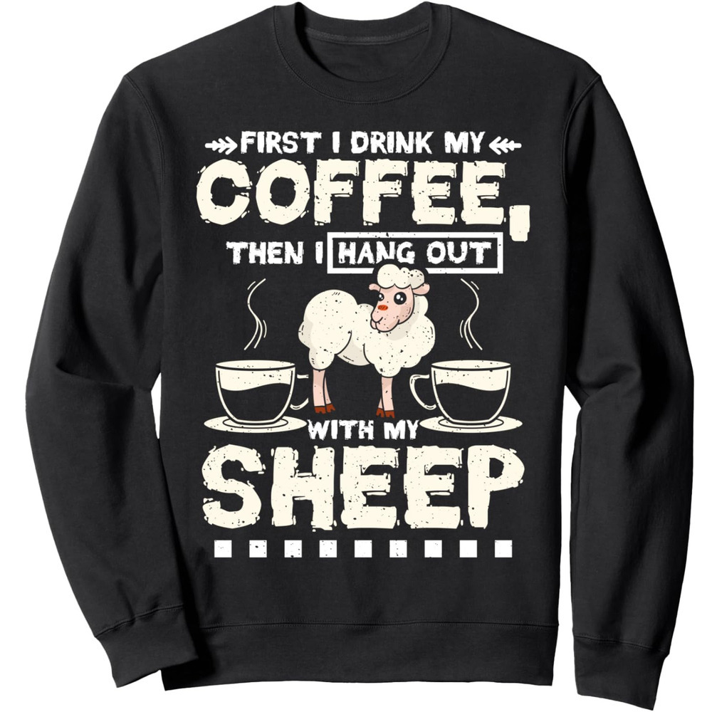 Long Sleeve Shirts for Men sweatshirt Coffee and I hang out with my sheep Sweatshirt Streetwear Casual tops clothes Fashionable and cute