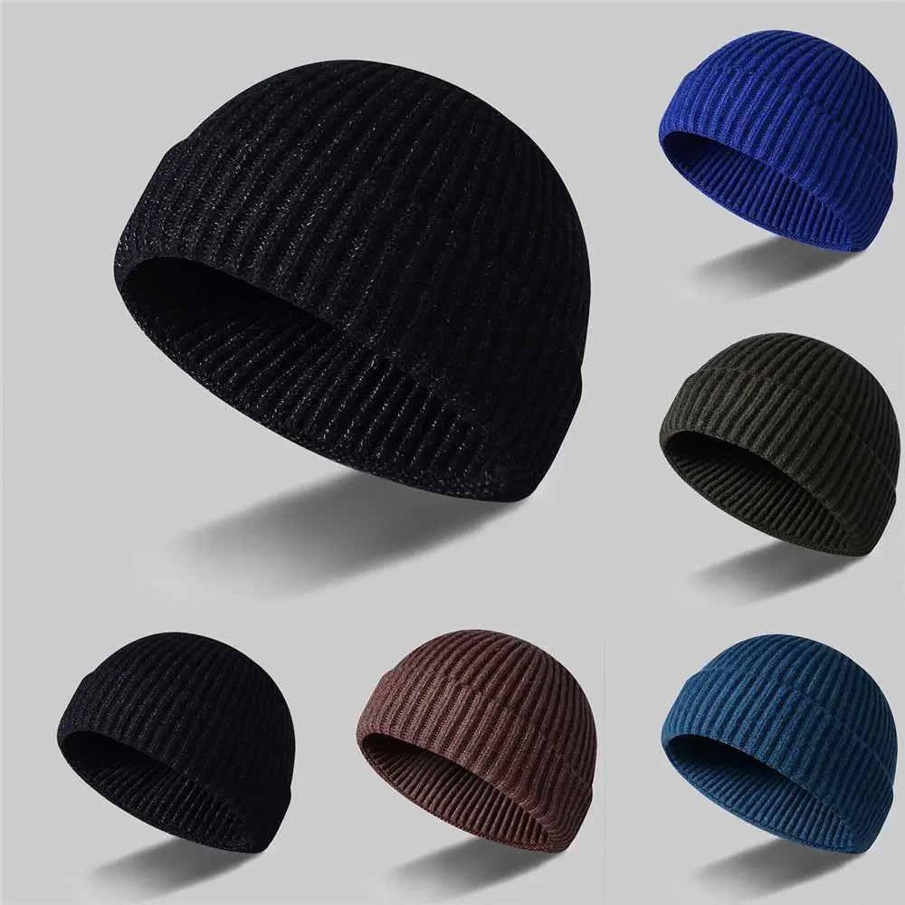 1Pcs Classic Cuff Beanie Knit Hat Slouchy Skull Ski Cap Retro Rollup Edge Plain Winter Warm Hats for Men Women 241125